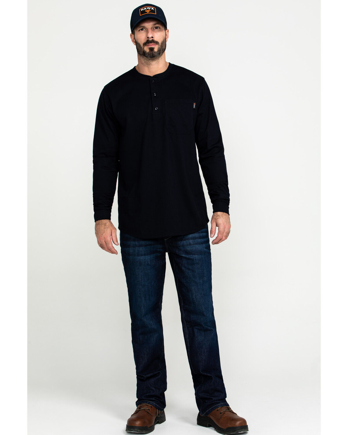 Image #6 - Hawx Men's FR Solid Long Sleeve Pocket Henley Work Shirt - Big, Navy, hi-res