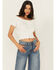 Image #1 - Cleo + Wolf Women's Eyelet Smocked Short Sleeve Crop Top, Ivory, hi-res