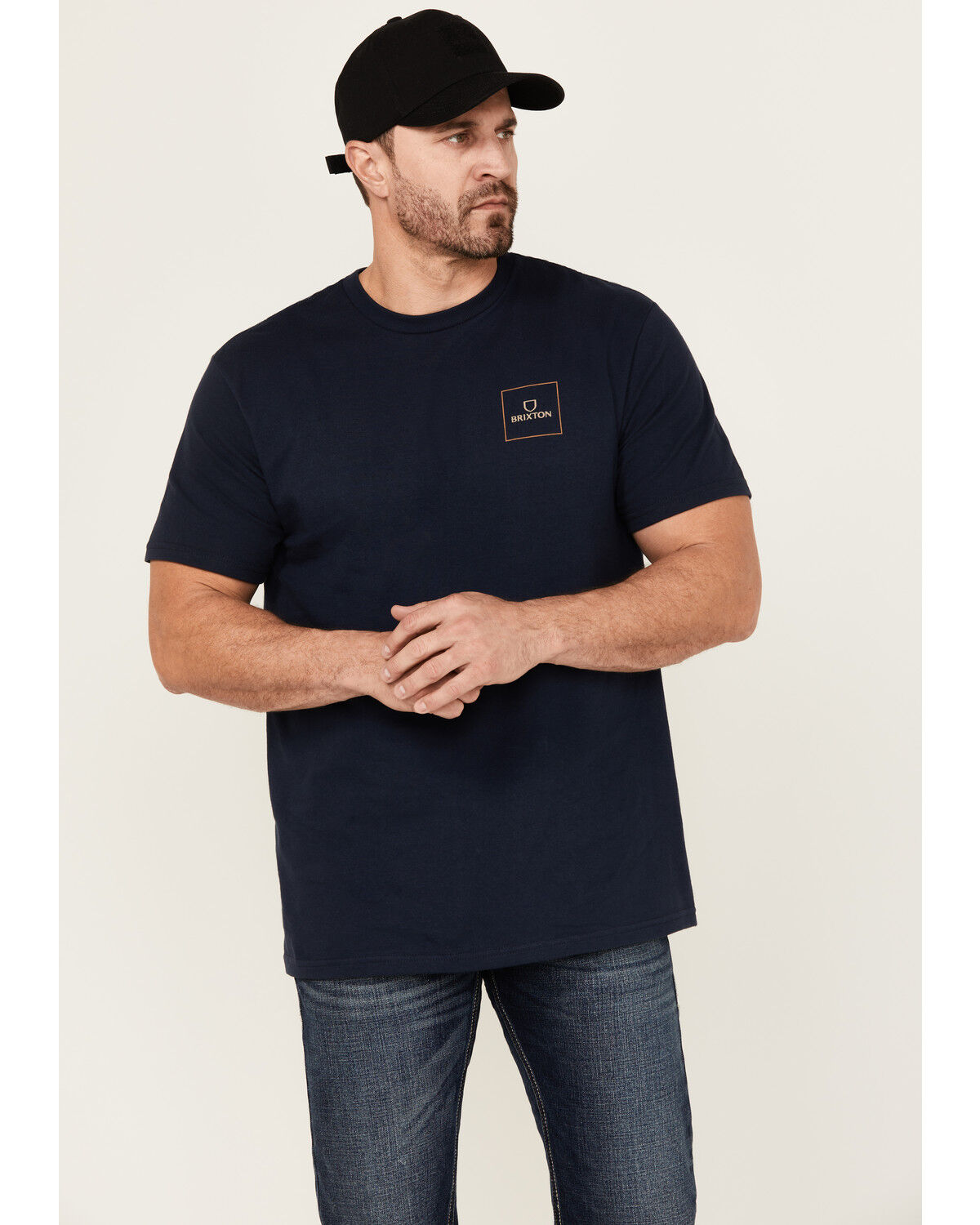 Image #1 - Brixton Men's Alpha Square logo Short Sleeve Graphic T-Shirt, Navy, hi-res