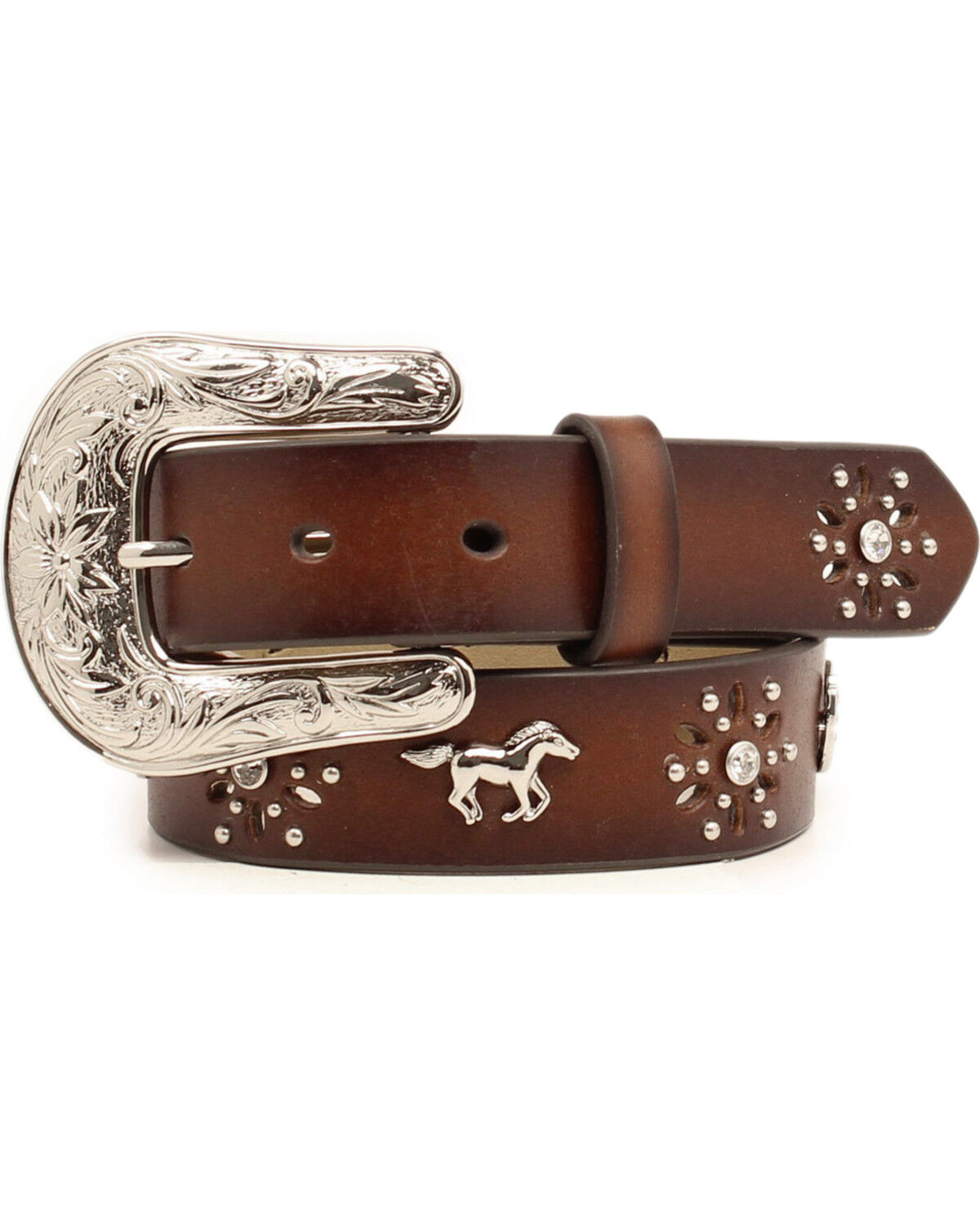 Image #1 - Ariat Girls' Rhinestone Horses Concho Western Belt, Brown, hi-res