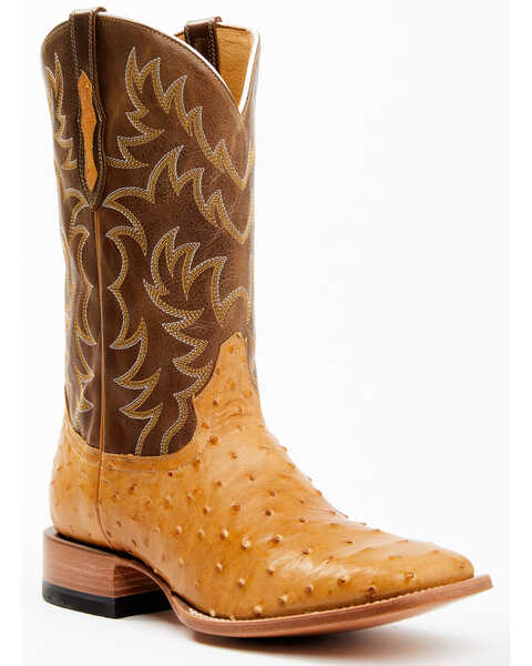 Cody James Men's Full-Quill Ostrich Exotic Western Boots - Broad Square Toe , Brown, hi-res
