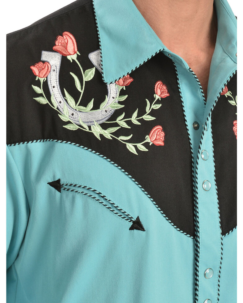 Scully Rose & Horseshoe Embroidered Retro Western Shirt Country Outfitter