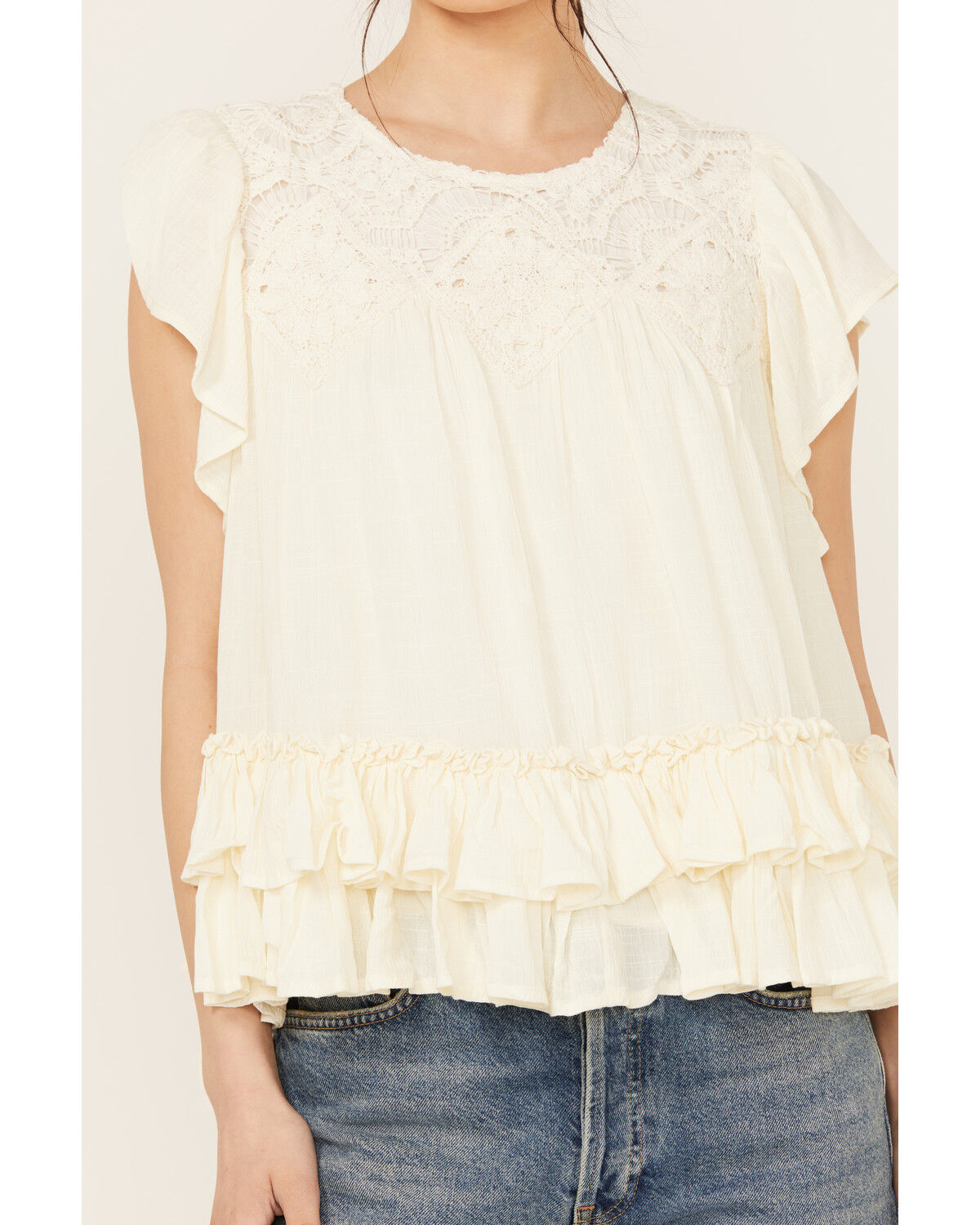Image #3 - Miss Me Women's Sleeveless Ruffle Hem Top, Ivory, hi-res