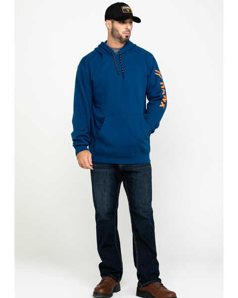 Image #6 - Hawx Men's Logo Sleeve Performance Fleece Hooded Work Sweatshirt , Blue, hi-res
