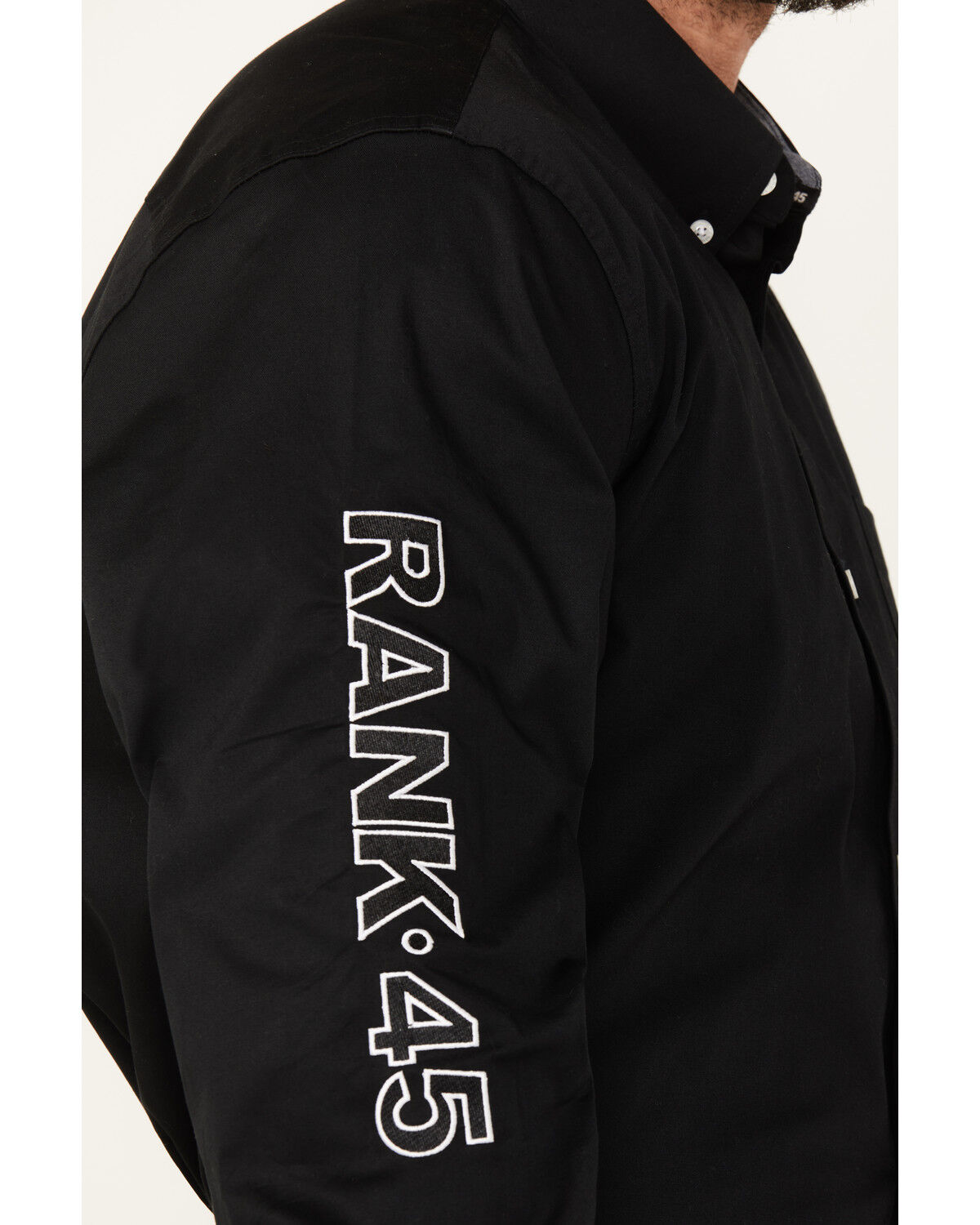 Image #3 - RANK 45® Men's Solid Performance Twill Logo Long Sleeve Button-Down Western Shirt, Black, hi-res