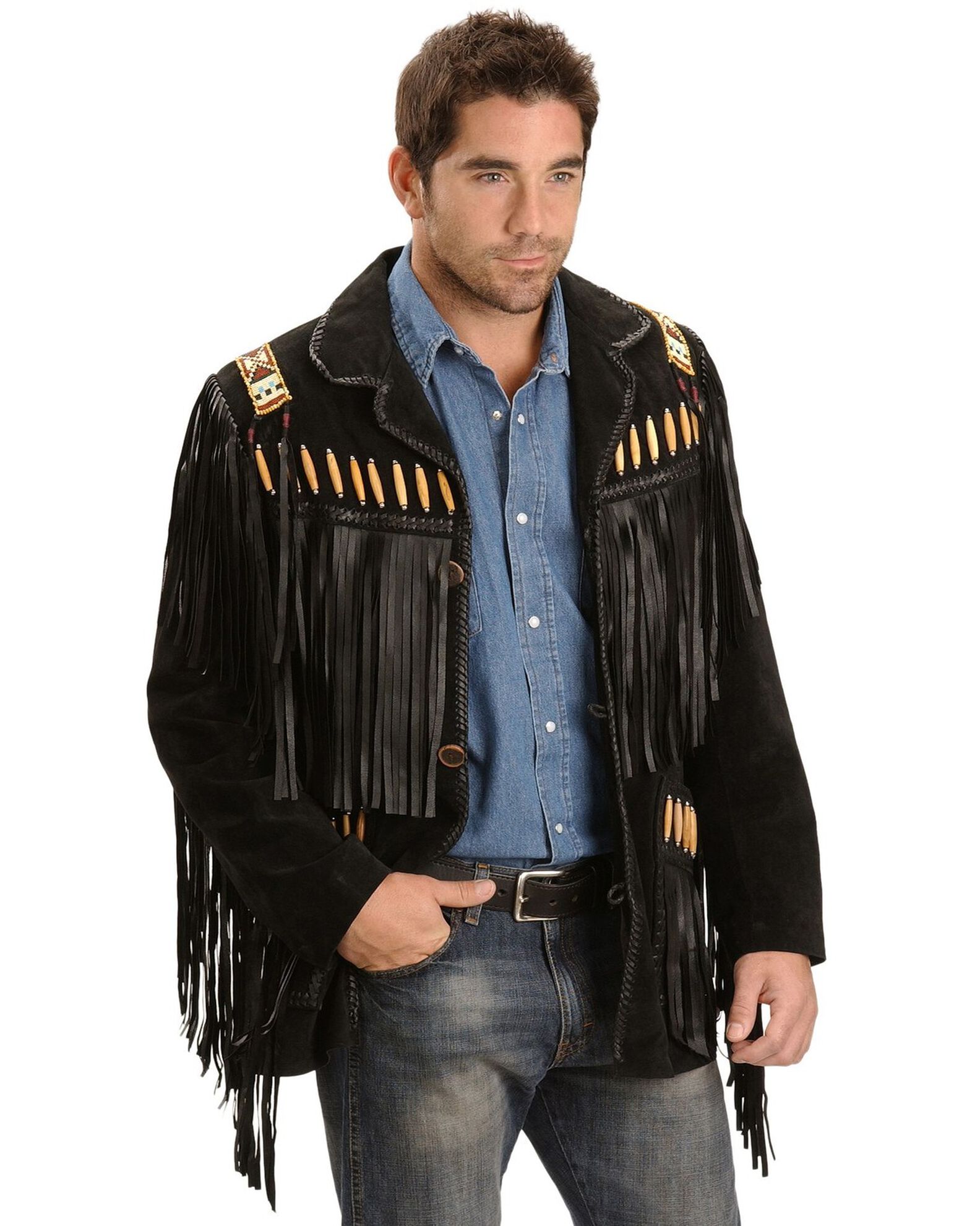 Scully Men s Bone Beaded Fringe Leather Jacket Country Outfitter