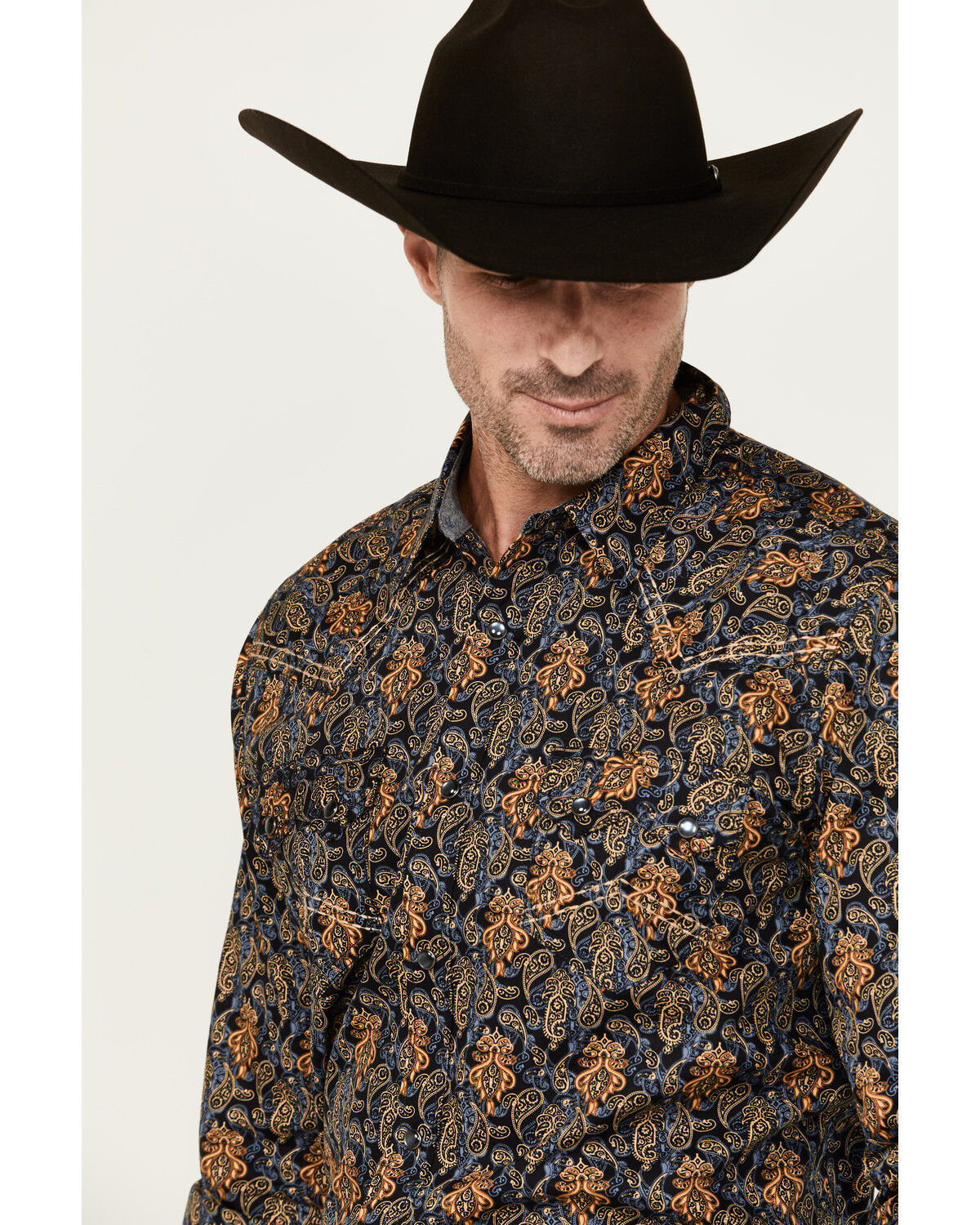 Image #2 - Cody James Men's Vaquero Paisley Print Long Sleeve Snap Western Shirt, Dark Blue, hi-res