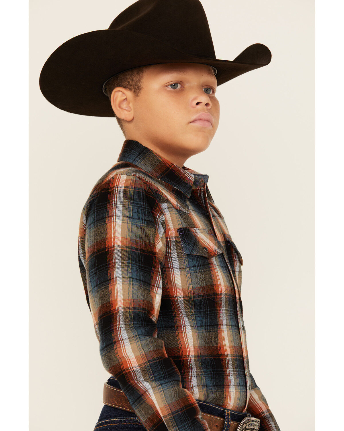 Image #2 - Cody James Boys' Plaid Print Long Sleeve Snap Flannel Shirt, Brown, hi-res
