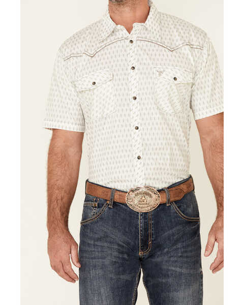 Image #3 - Cowboy Hardware Men's Dash Diamond Geo Print Short Sleeve Snap Western Shirt , White, hi-res