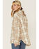 Image #3 - Cleo + Wolf Women's Breezy Sprint Plaid Print Long Sleeve Shirt, Taupe, hi-res