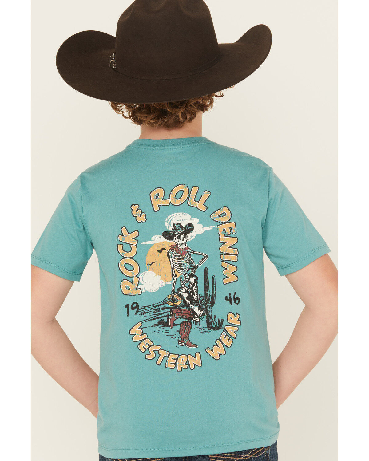 Image #4 - Rock & Roll Denim Boys' Skeleton Short Sleeve Graphic T-Shirt, Teal, hi-res