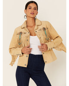 Scully Fringe & Beaded Boar Suede Leather Jacket, Chamois, hi-res