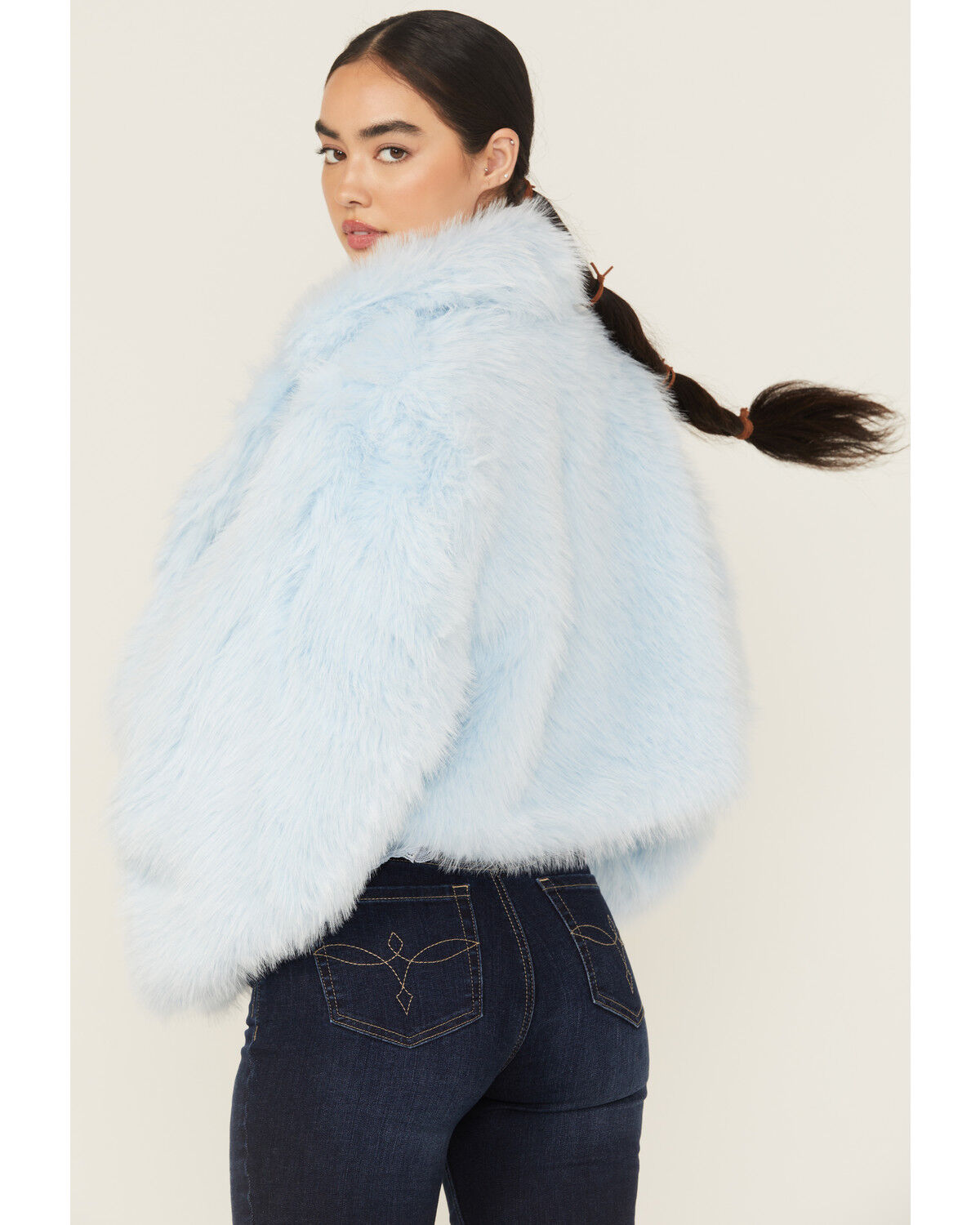 Image #4 - Free People Women's Faux Fur Cropped Jacket, Blue, hi-res