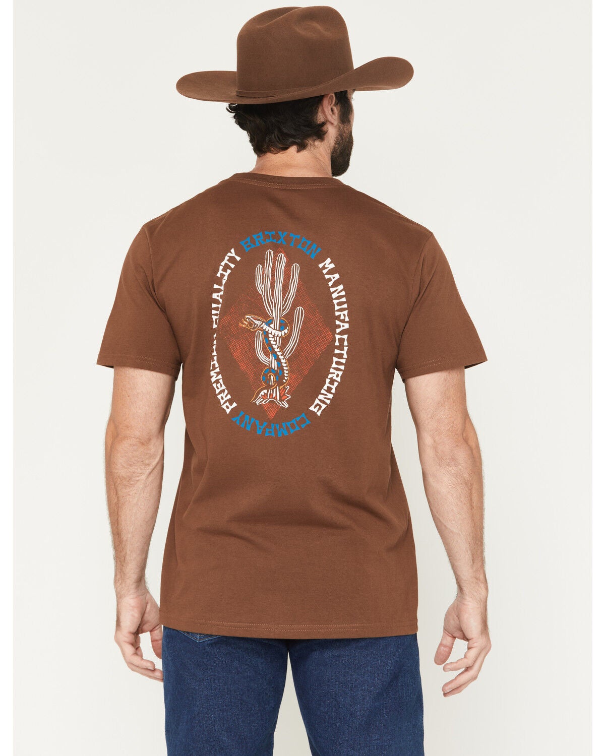 Brixton Men's Boot Barn Exclusive Burrill Short Sleeve Graphic T-Shirt, Brown, hi-res