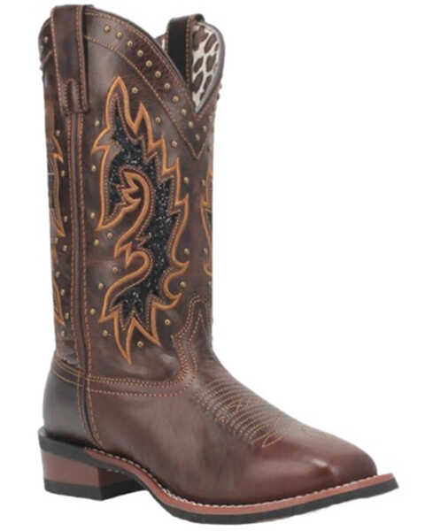 Laredo Women's Lockhart Studded Performance Western Boots - Broad Square Toe , Dark Brown, hi-res