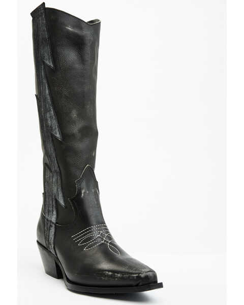 Italian Cowboy Women's Bolt Overlay Tall Western Boots - Snip Toe , Dark Grey, hi-res
