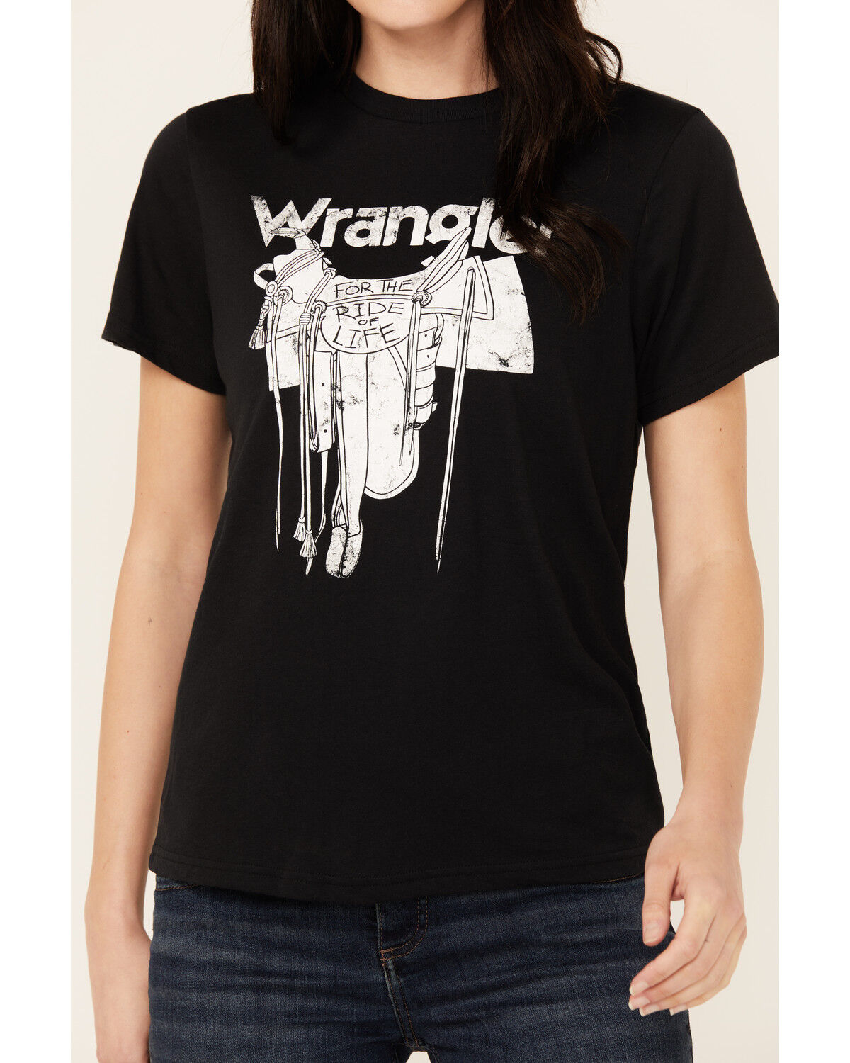 Image #3 - Wrangler Women's Saddle Short Sleeve Graphic Tee, Black, hi-res