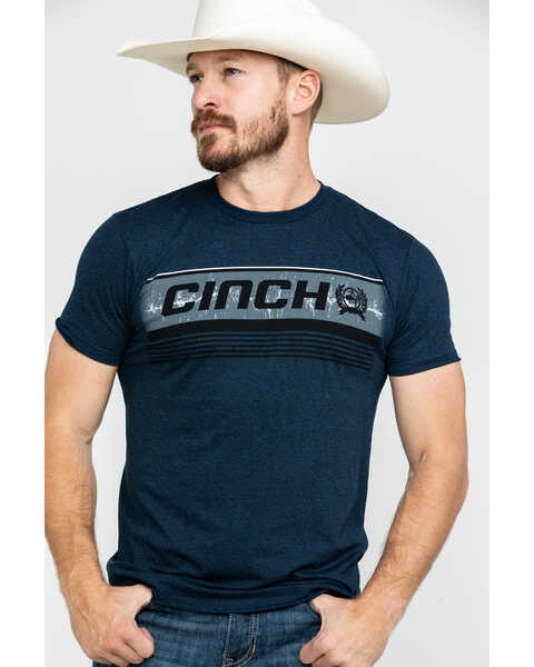 Image #1 - Cinch Men's Bar Logo Graphic T-Shirt , Heather Blue, hi-res