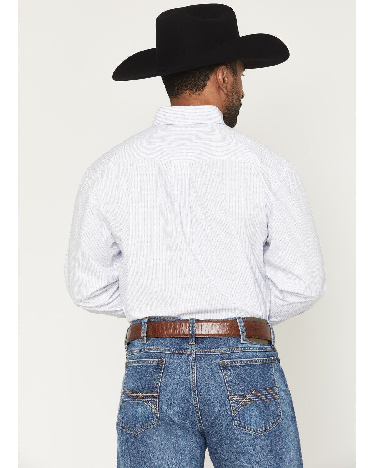 Image #4 - Panhandle Slim Men's Dobby Striped Long Sleeve Button-Down Western Shirt, Blue, hi-res