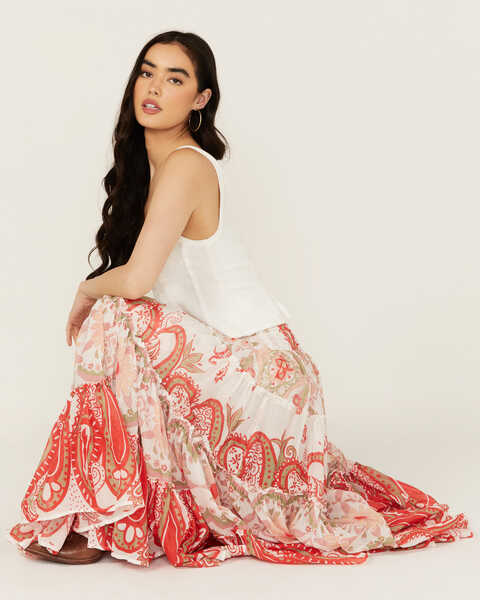 Free People Women's Super Thrills Floral Print Maxi Skirt , Red, hi-res