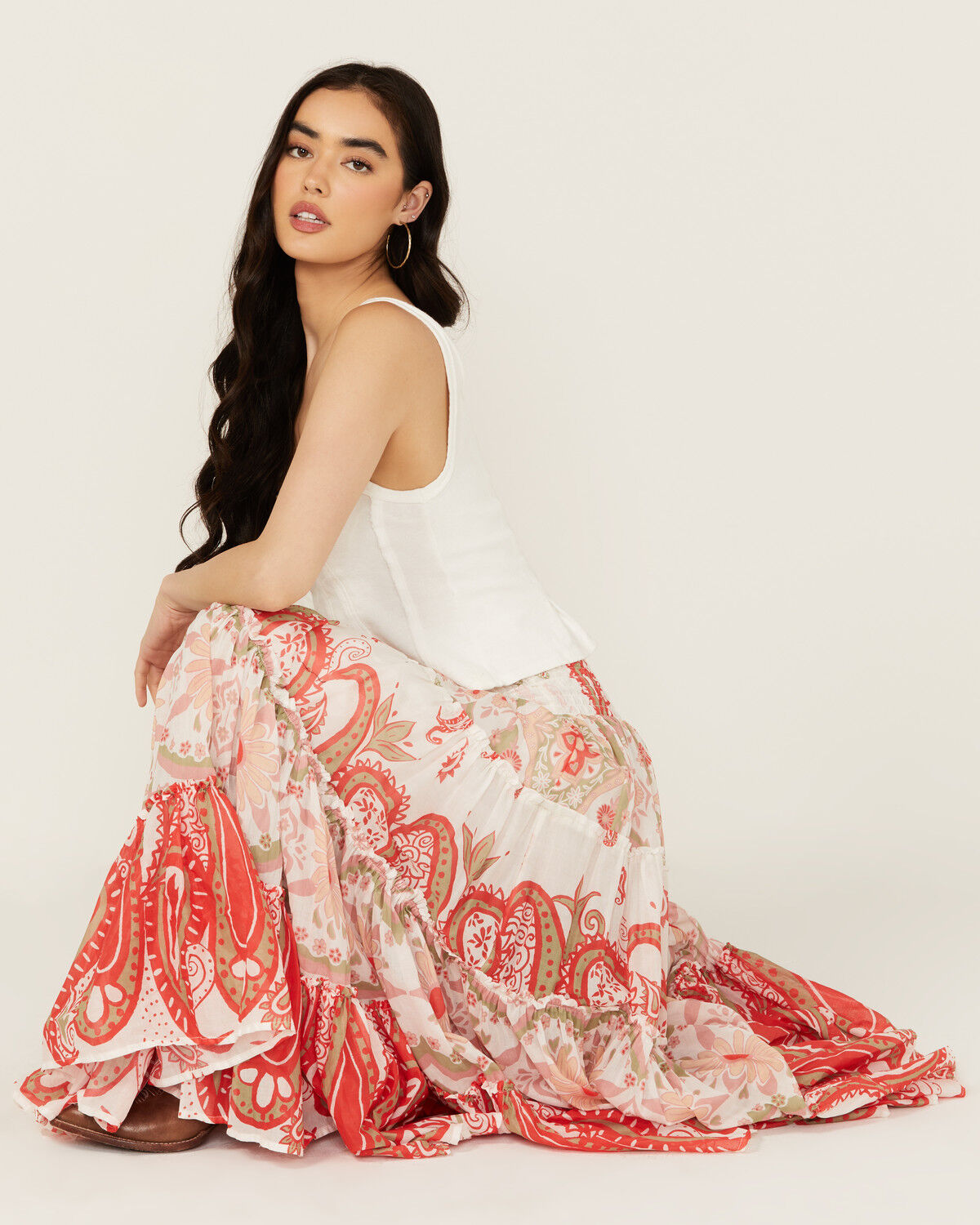 Image #1 - Free People Women's Super Thrills Floral Print Maxi Skirt, Red, hi-res