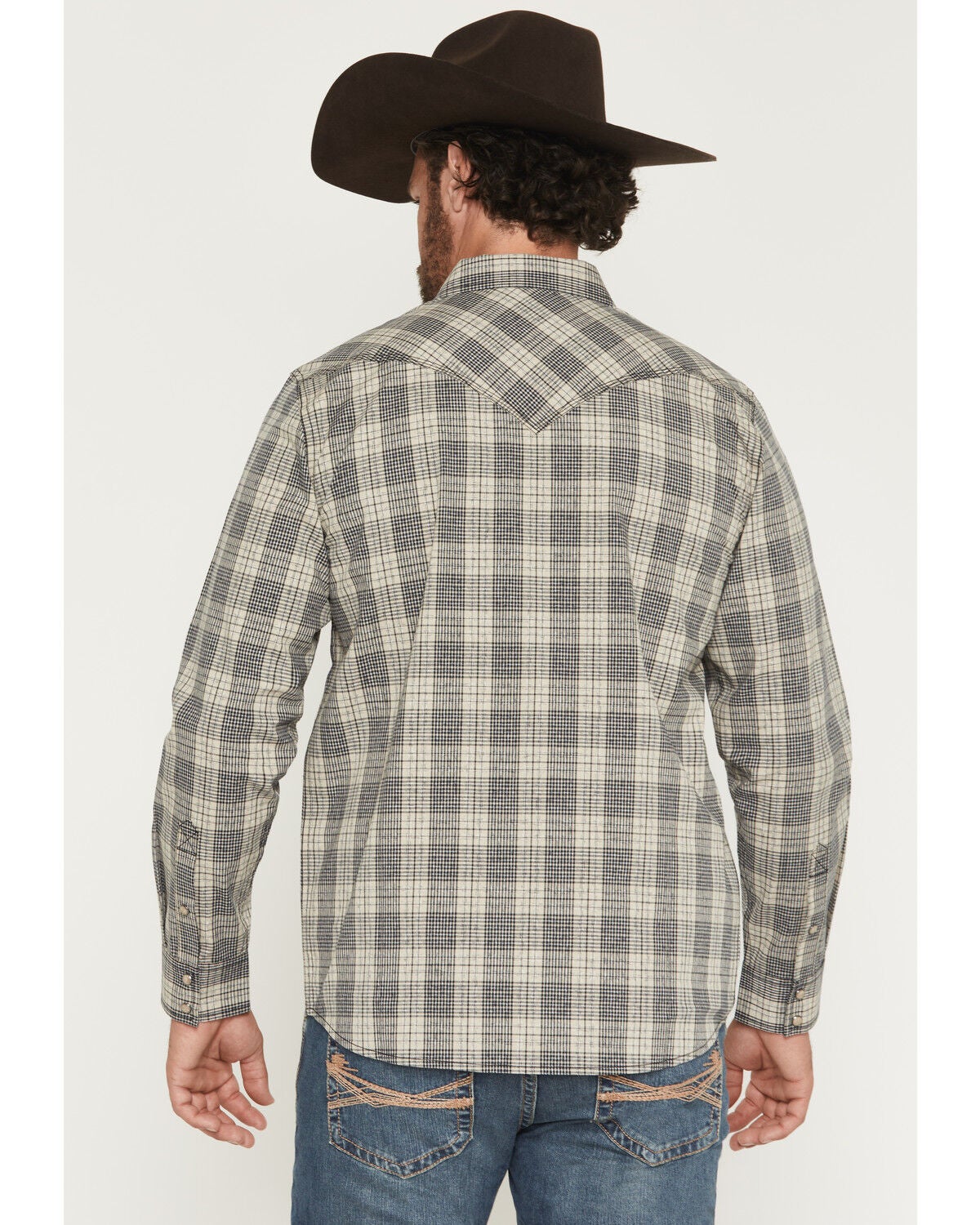 Image #4 - Moonshine Spirit&reg; Men's Sand Collar Plaid Print Long Sleeve Snap Western Shirt, Tan, hi-res