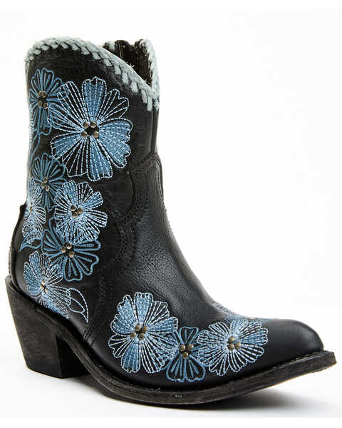 Carborca Silver by Liberty Black Loren Tonal Floral Embroidered Western Fashion Booties - Pointed Toe, Black, hi-res