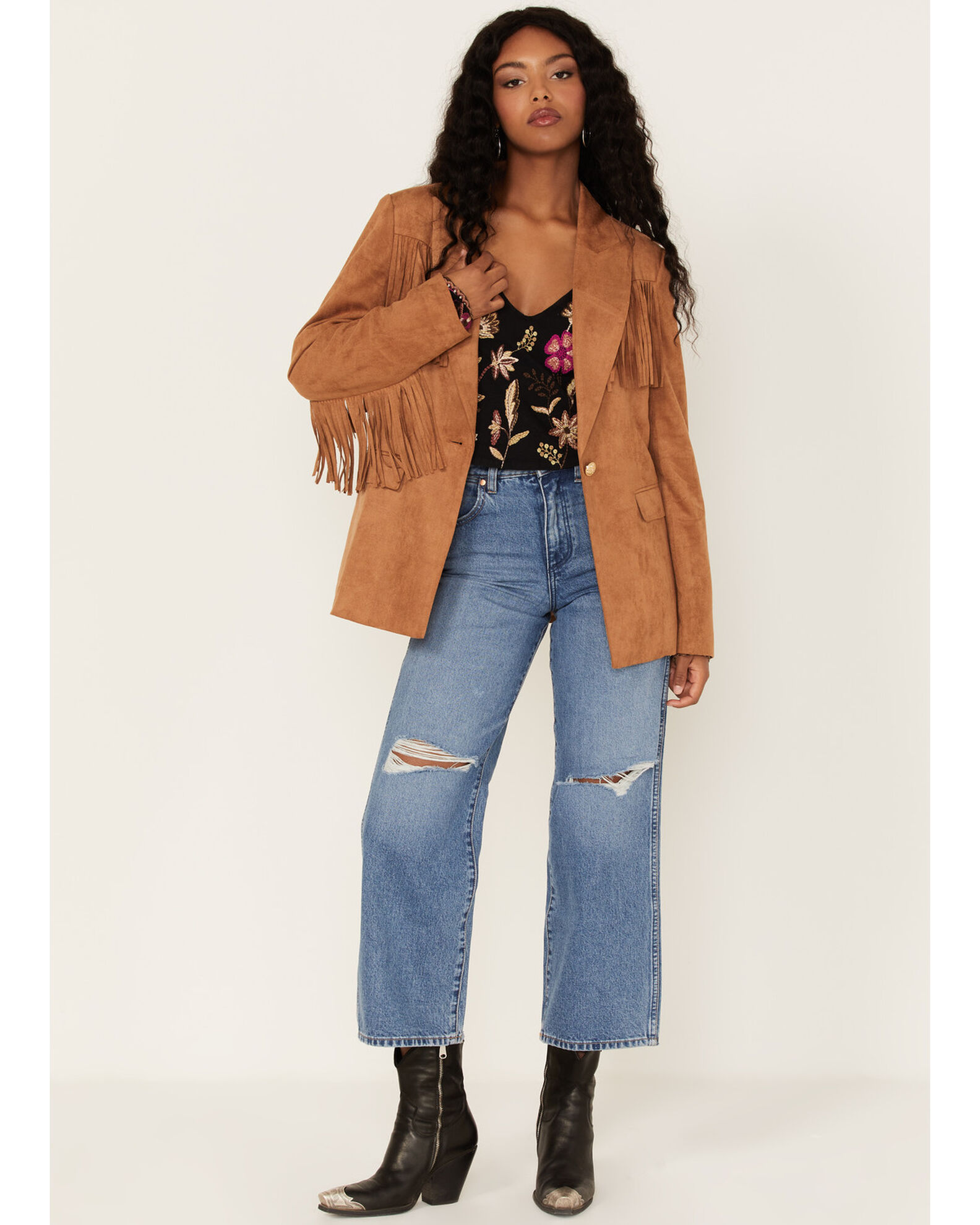 Flying Tomato Women s Faux Suede Fringe Blazer Country Outfitter