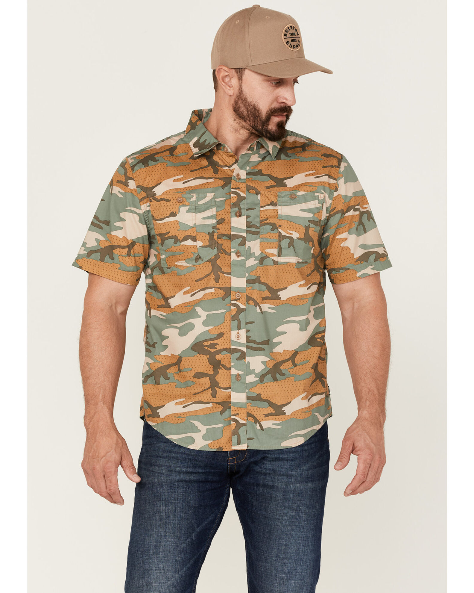 Brixton Charter x Camo Print Rolled Short Sleeve Woven Shirt S