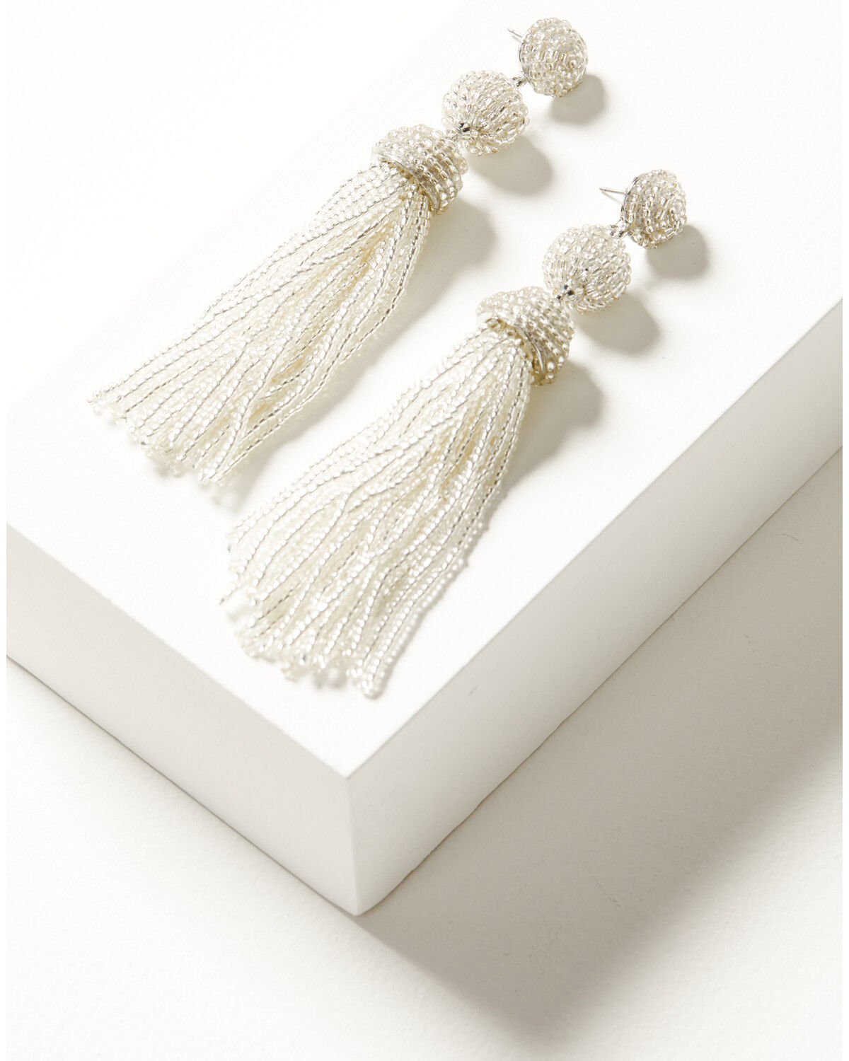 Image #1 - Shyanne Women's Three-Tier Beaded Tassel Earrings, Silver, hi-res