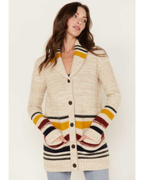 Pendleton Women's Striped Knit Cardigan Sweater, Ivory, hi-res
