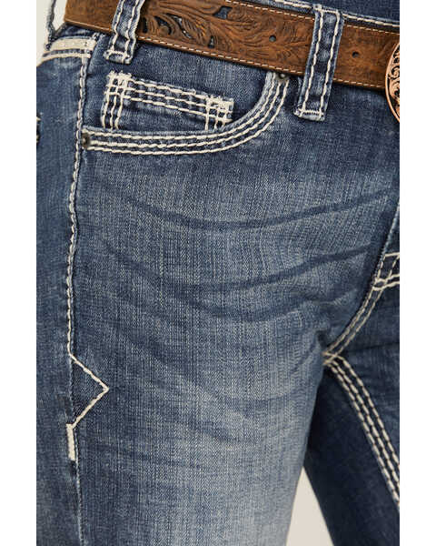 Image #2 - Rock & Roll Denim Women's Dark Wash Stitched Pocket Bootcut Stretch Denim Jeans , Blue, hi-res