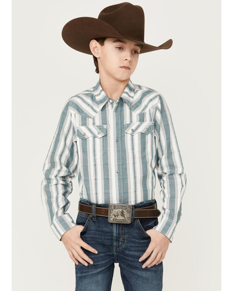 Cody James Boys' Dobby Stripe Long Sleeve Western Shirt, Cream, hi-res