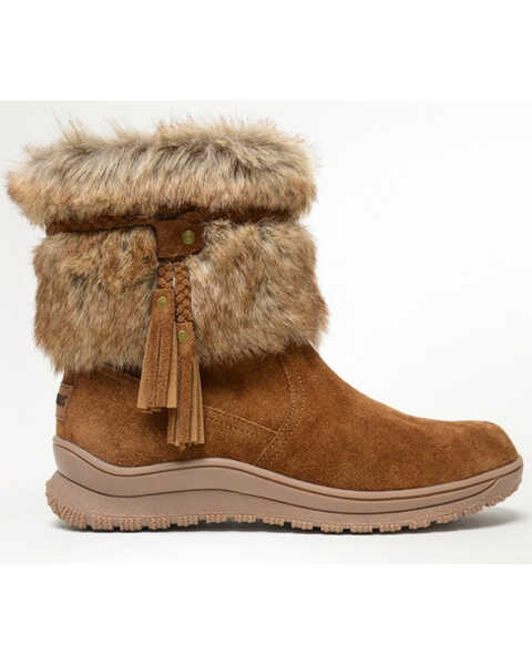 Image #2 - Minnetonka Women's Everett Suede Fur Boots - Round Toe, Brown, hi-res