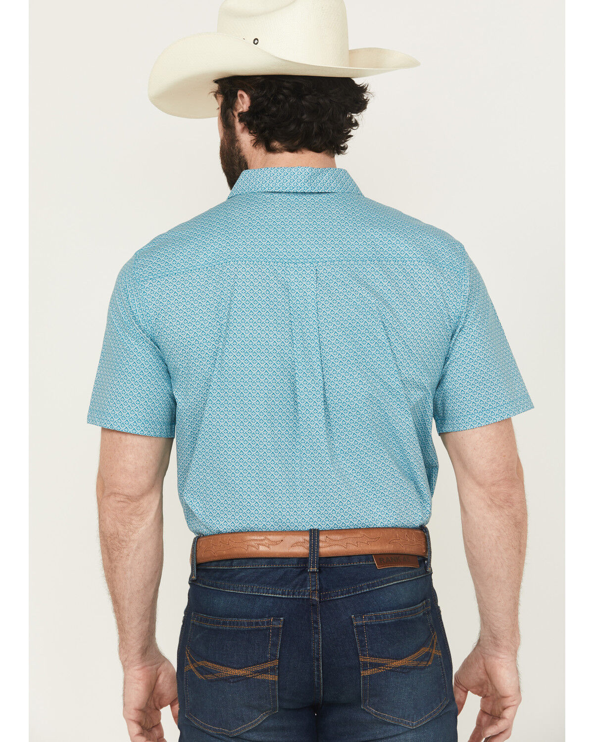Image #4 - RANK 45® Men's Wild West Geo Print Short Sleeve Button-Down Stretch Western Shirt, Teal, hi-res