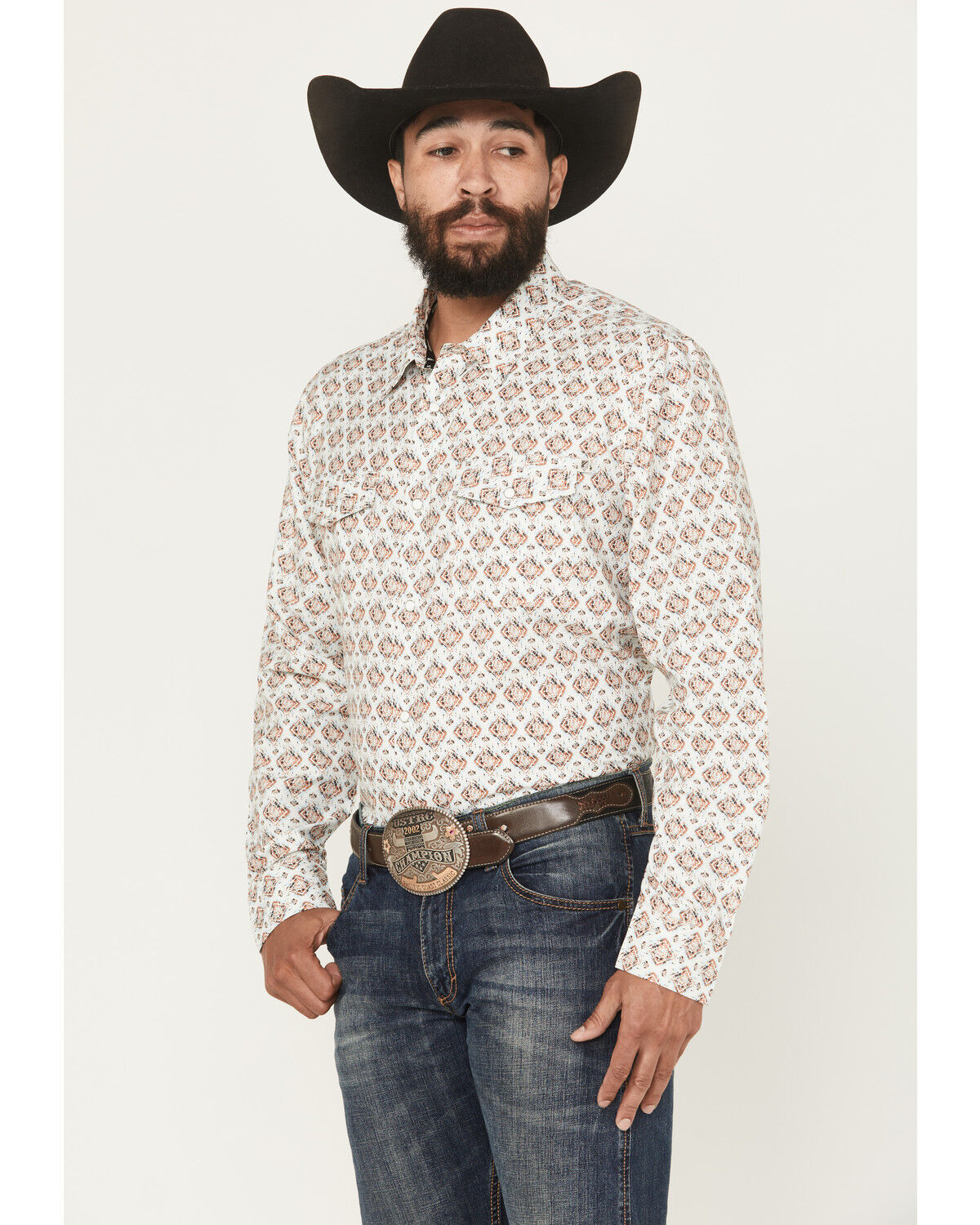 Image #2 - RANK 45® Men's Romans Medallion Print Long Sleeve Snap Performance Western Shirt, White, hi-res