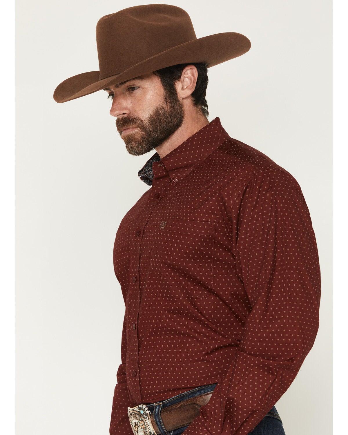 Image #2 - Cinch Men's Polka Dot Print Long Sleeve Button-Down Stretch Western Shirt, Burgundy, hi-res