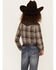 Image #4 - Roper Girls' Horseshoe Plaid Print Long Sleeve Pearl Snap Western Shirt, Brown, hi-res