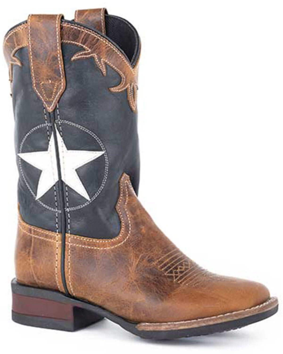 Roper Little Girls' Monterey Star Western Boots - Broad Square Toe, Tan, hi-res