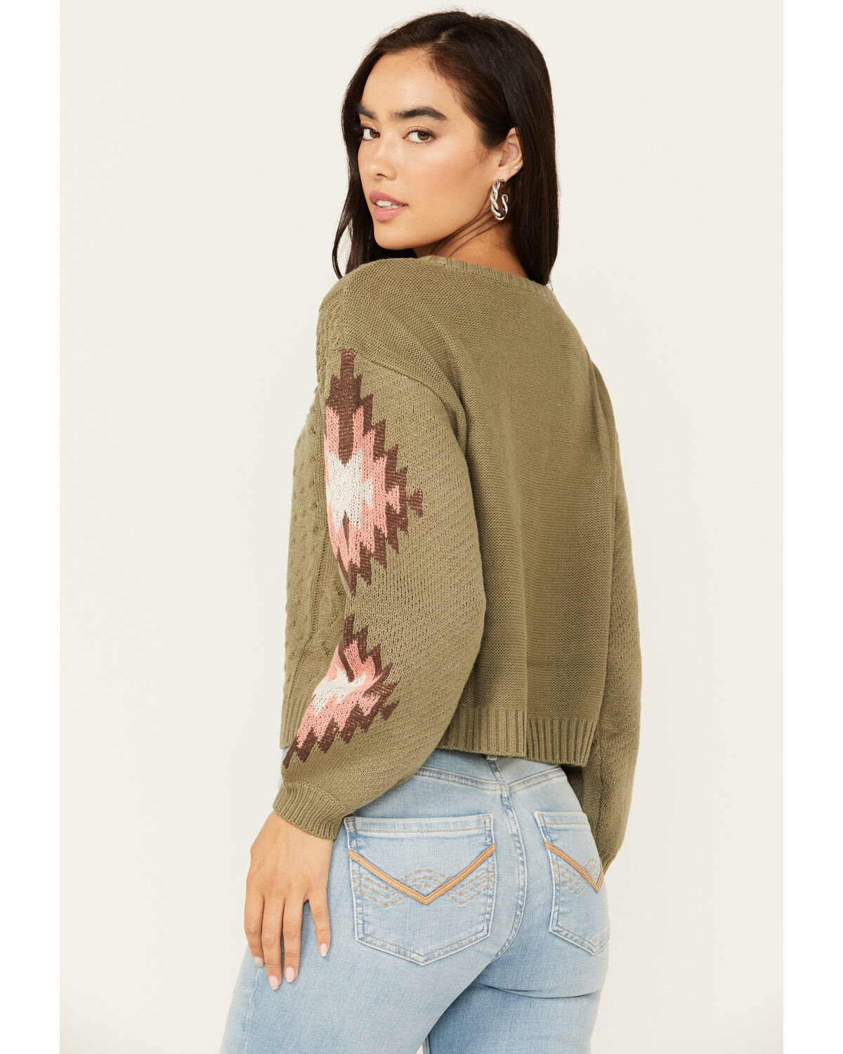 Image #4 - Rock & Roll Denim Women's Southwest Sleeve Long Sleeve Sweater, Olive, hi-res