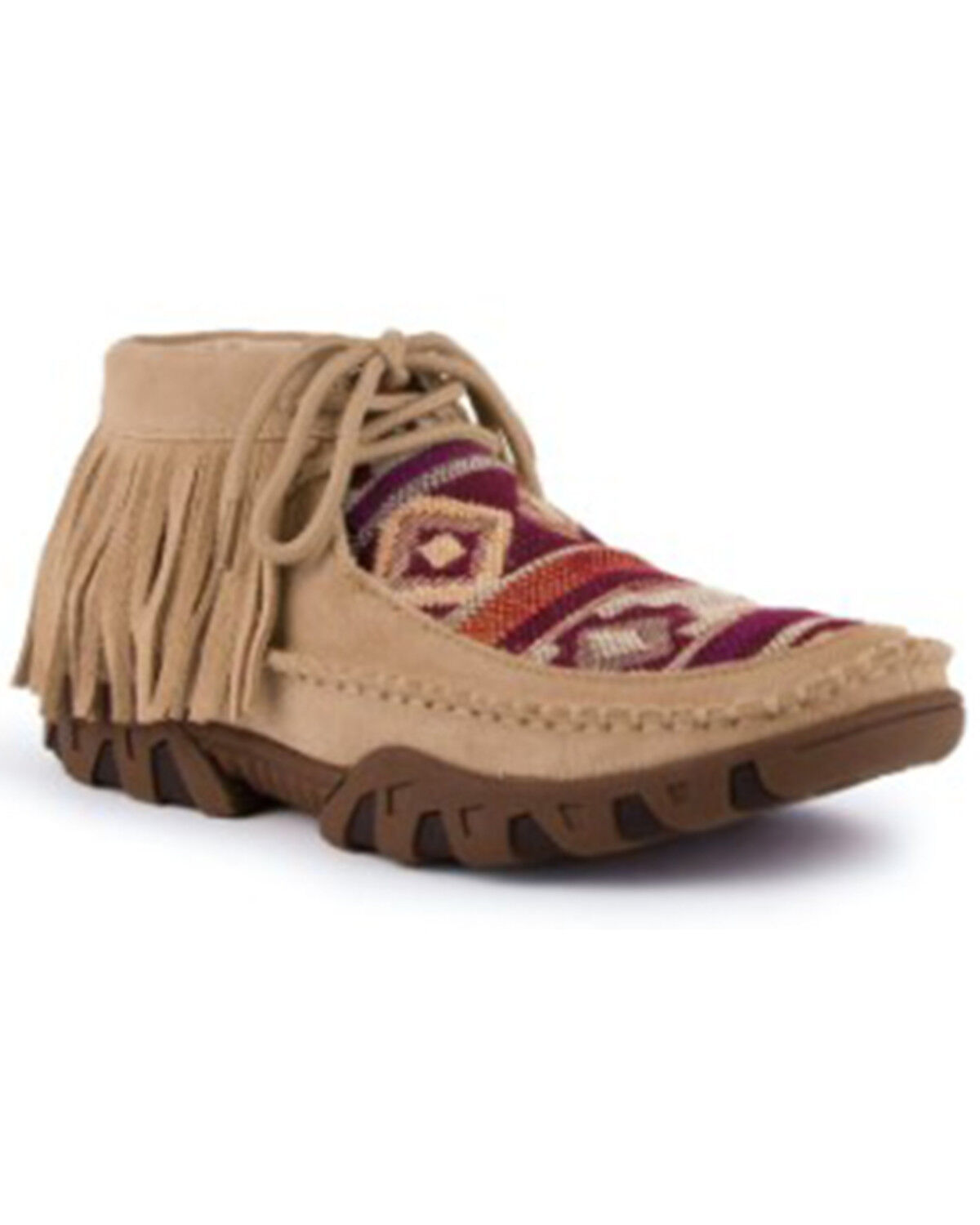 Image #1 - Ferrini Women's Maya Suede Fringe Moc Shoes, Tan, hi-res
