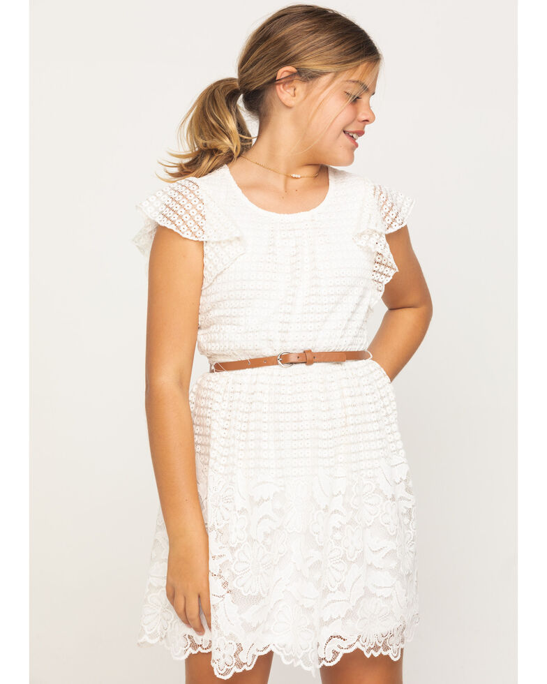 Shyanne Girls Ivory Flutter Sleeve Lace Dress Country Outfitter