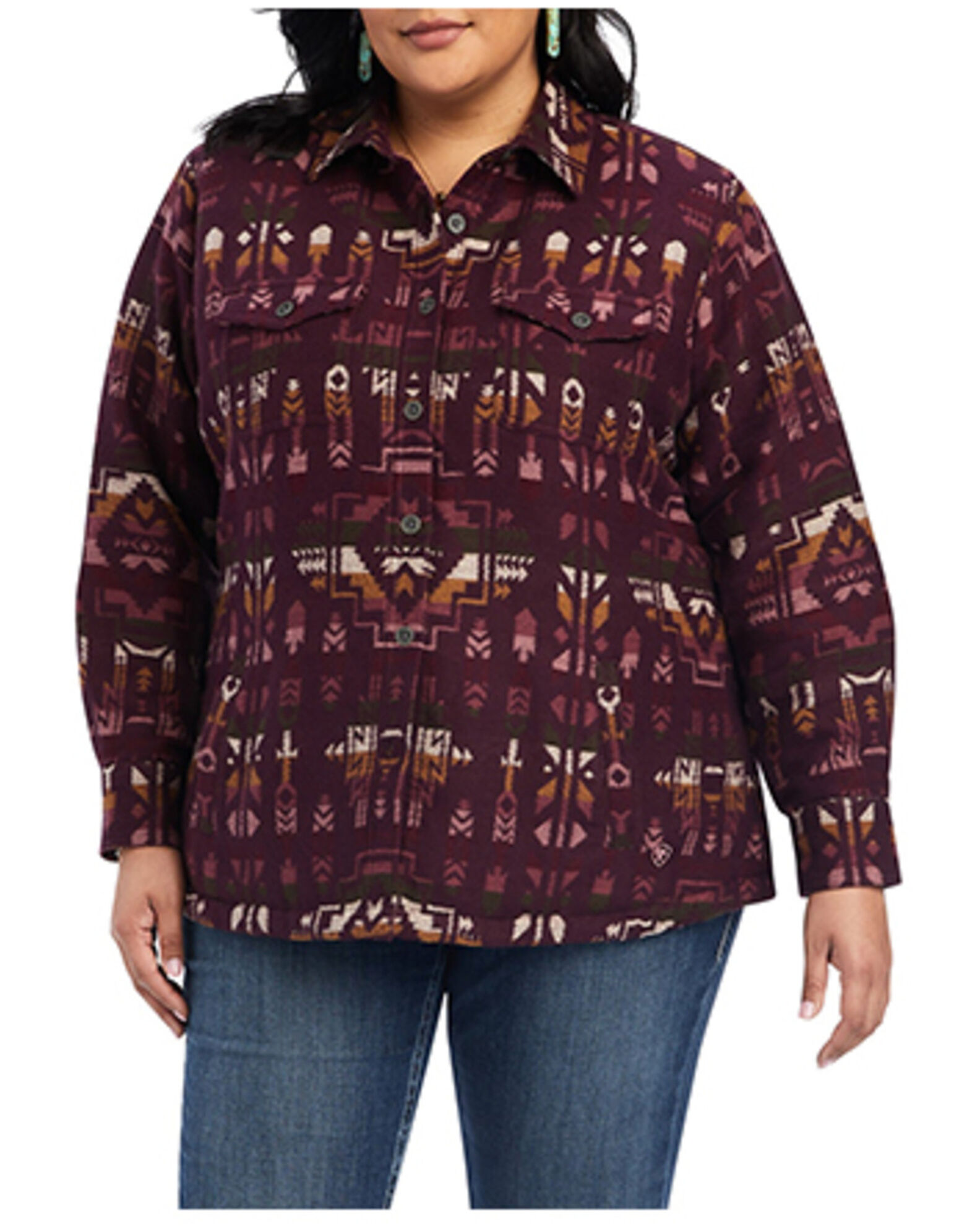 Image #1 - Ariat Women's R.E.A.L Southwestern Print Shacket - Plus Size, Purple, hi-res