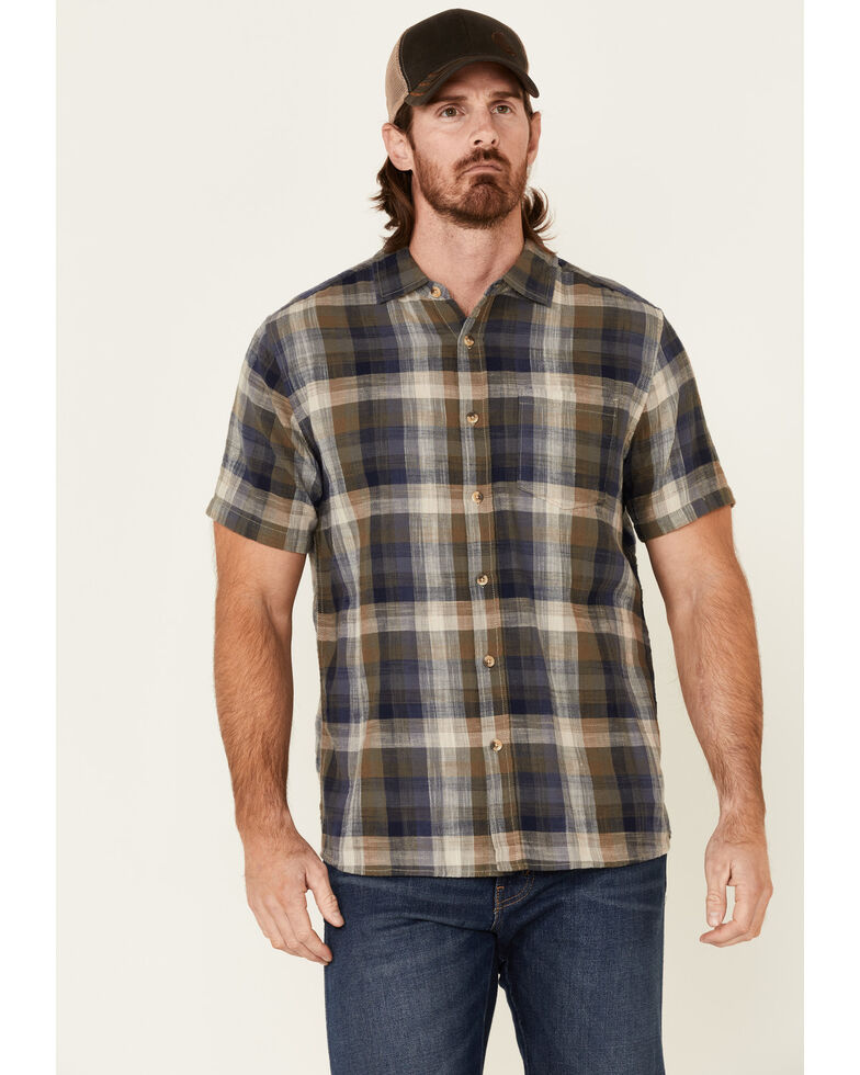 North River Men's Olive Large Plaid Short Sleeve Button-Down Western Shirt , Olive, hi-res