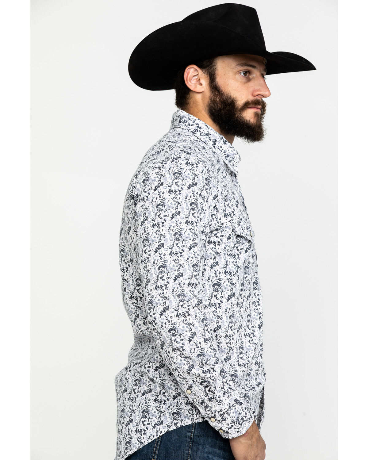 Image #3 - Rock & Roll Denim Men's Crinkle Washed Print Long Sleeve Western Shirt, White, hi-res