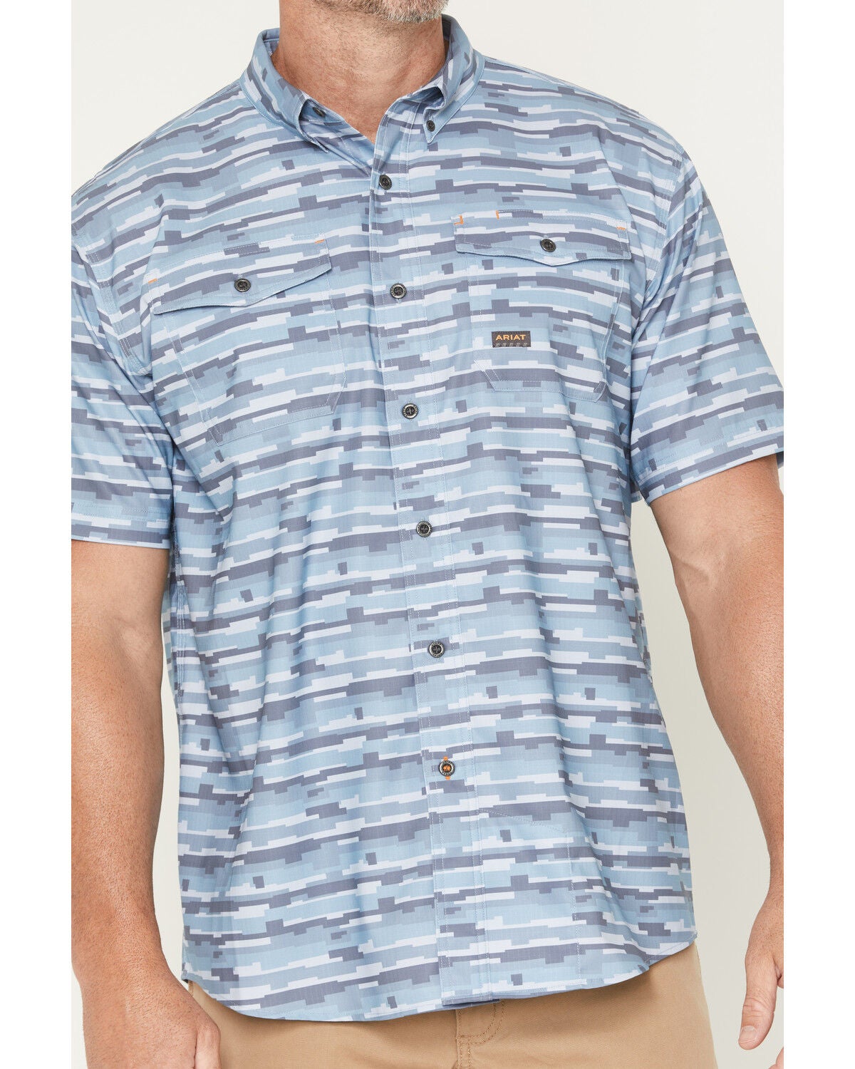 Image #3 - Ariat Men's Rebar Made Tough VentTEK Short Sleeve Button-Down Stretch Work Shirt, Blue, hi-res