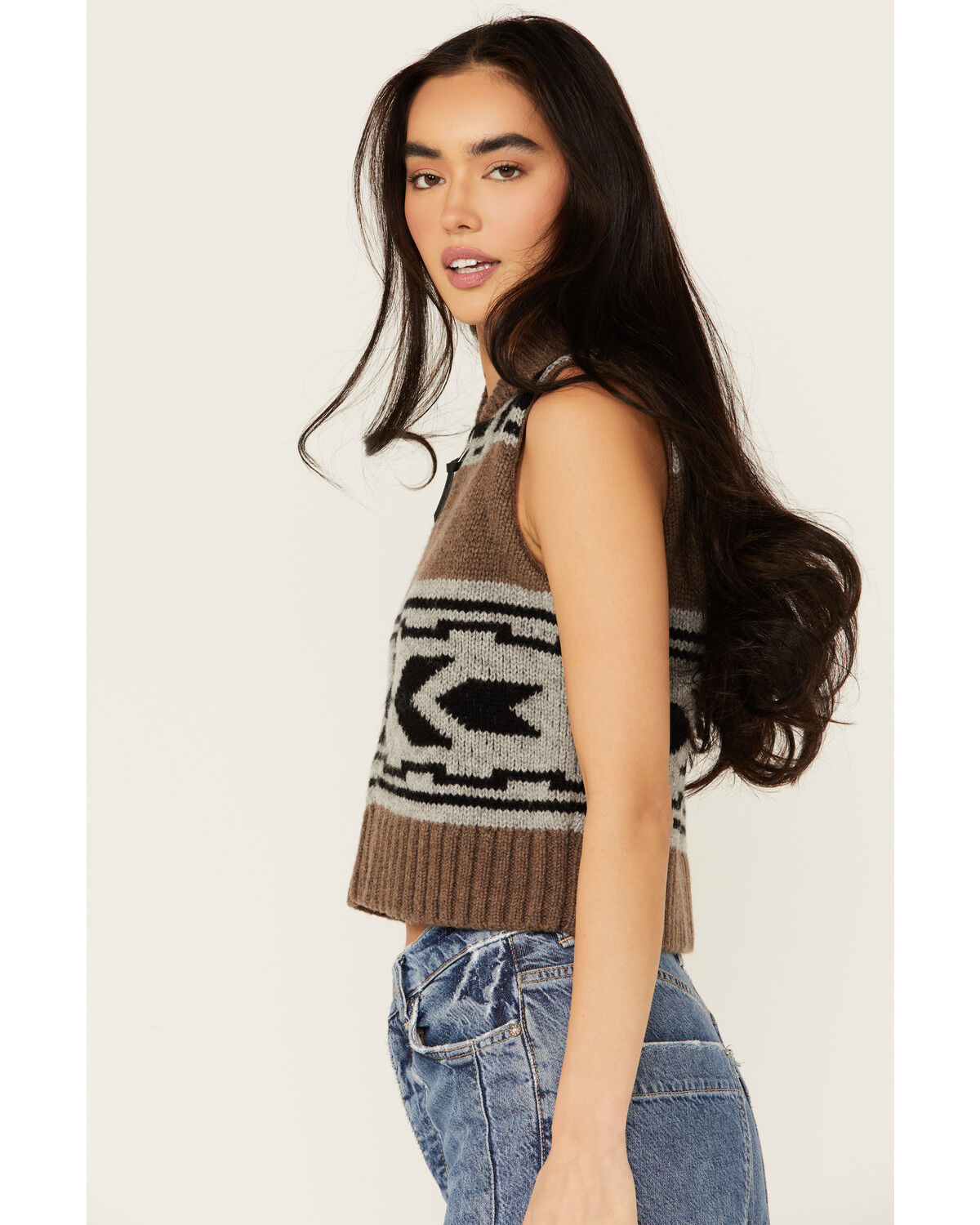 Image #2 - Pendleton Women's Printed Zip Sweater Vest, Brown, hi-res
