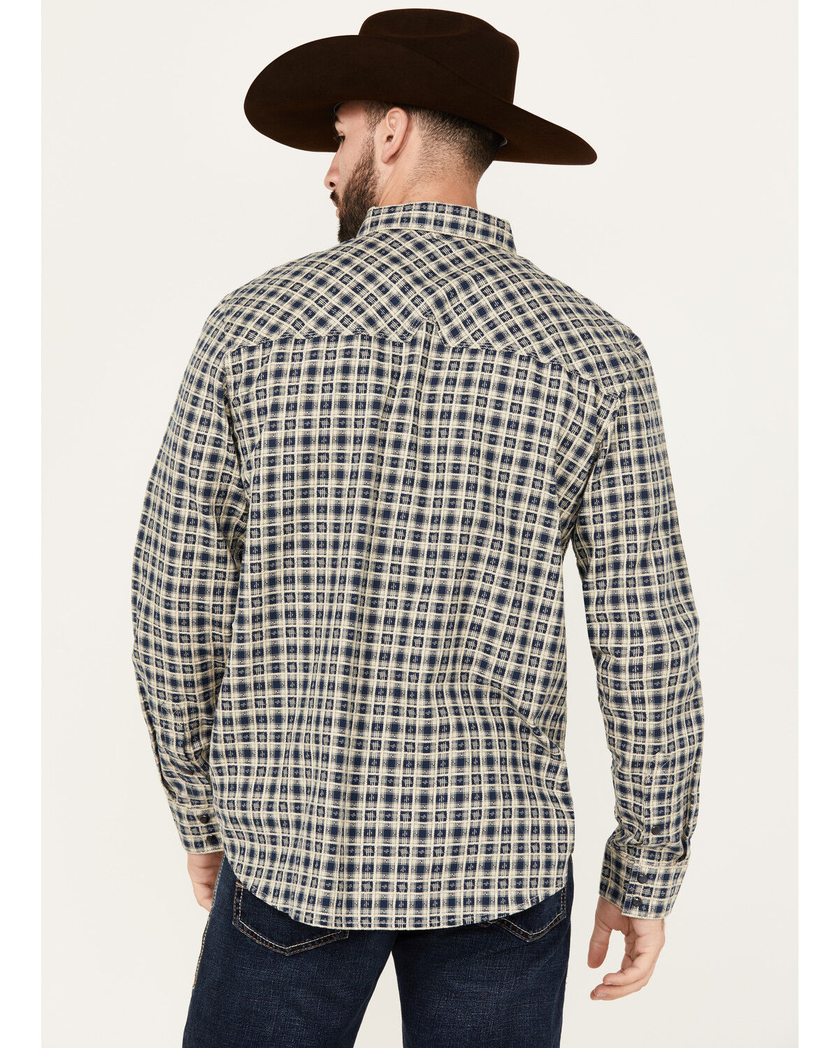 Image #4 - Moonshine Spirit Men's Durango Plaid Print Long Sleeve Snap Western Shirt, Navy, hi-res