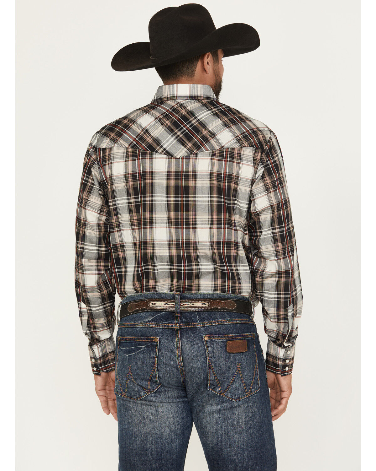 Image #4 - Ely Walker Men's Plaid Print Long Sleeve Pearl Snap Western Shirt - Tall, Tan, hi-res