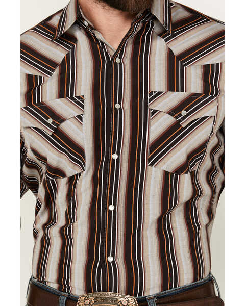 Image #3 - Ely Walker Men's Serape Striped Print Long Sleeve Pearl Snap Western Shirt, Dark Brown, hi-res